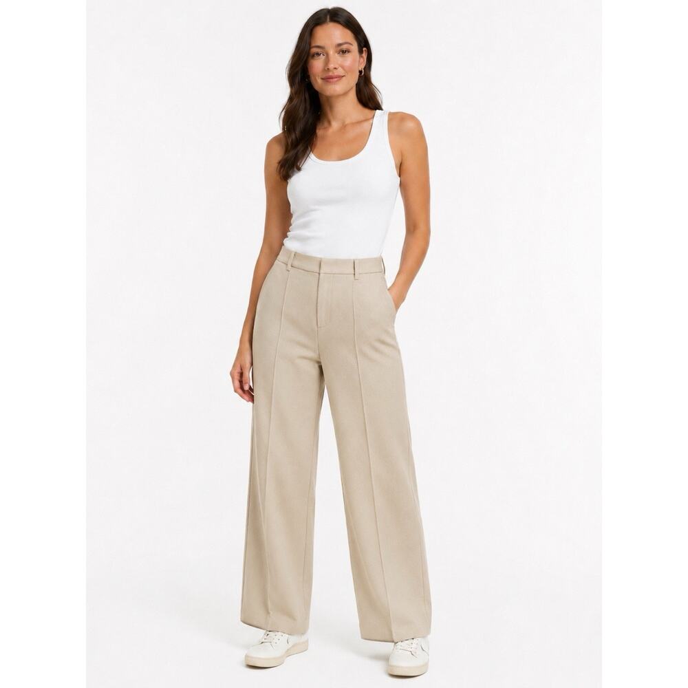 UNIQLO Wide Leg Pants Taupe Oatmeal Tan Pockets High Rise Women's M